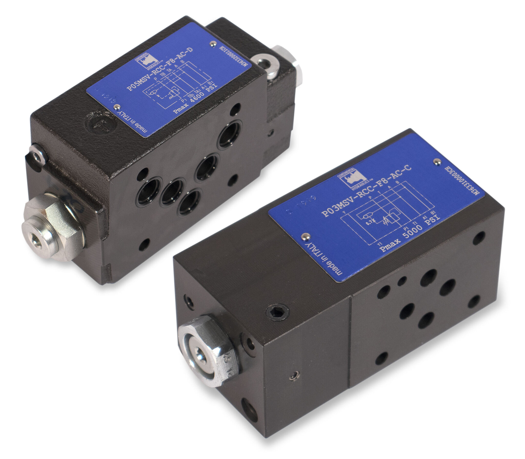P03 and P05MSV-CC P03 and P05MSV-CC flow control valve products; white background