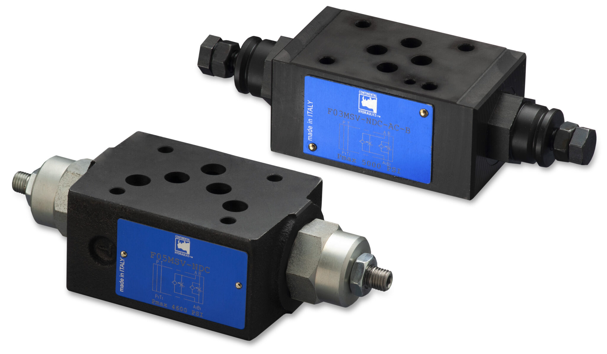 Modular stack valve flow control family products; white background