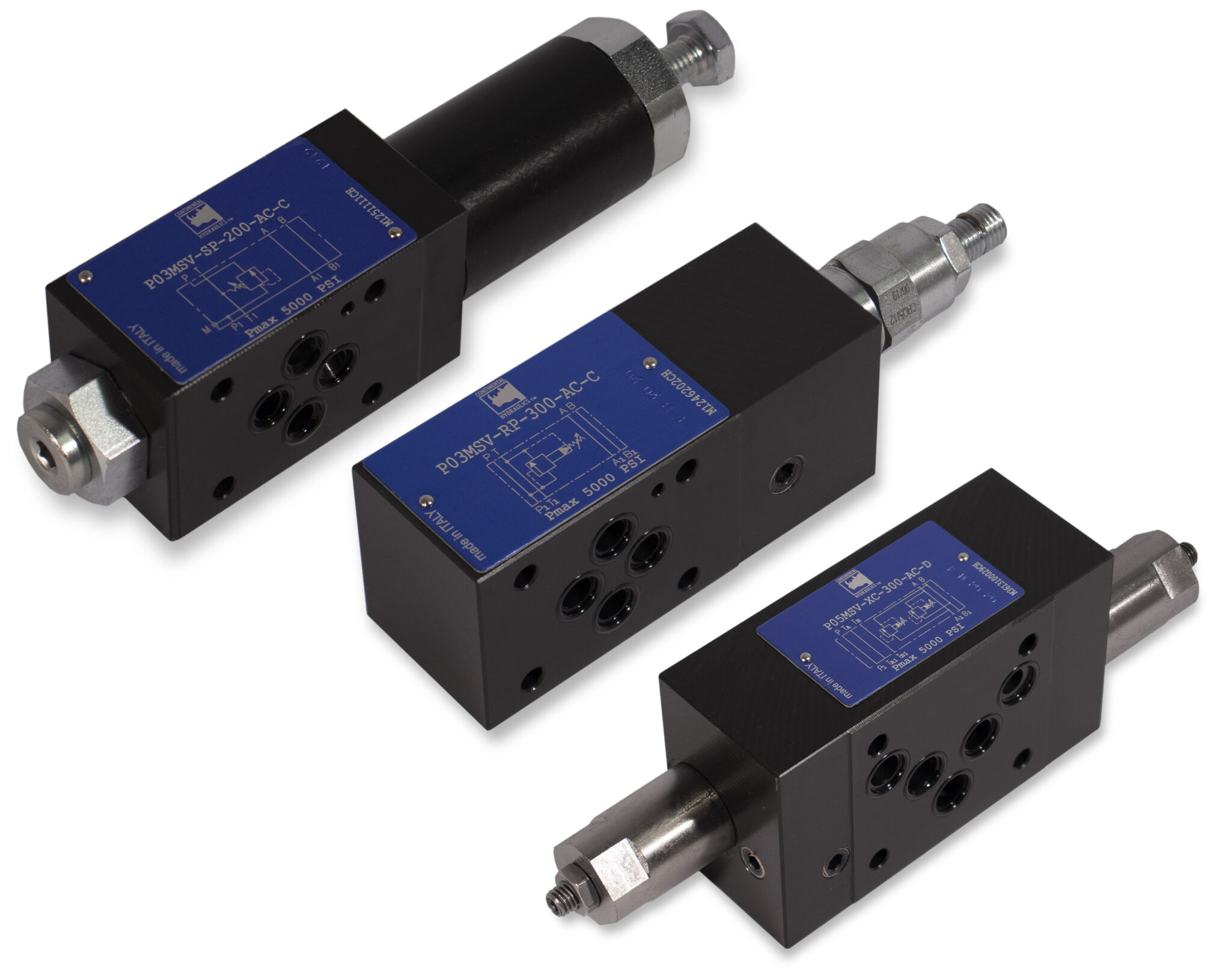 Modular stack valve pressure control family products; white background