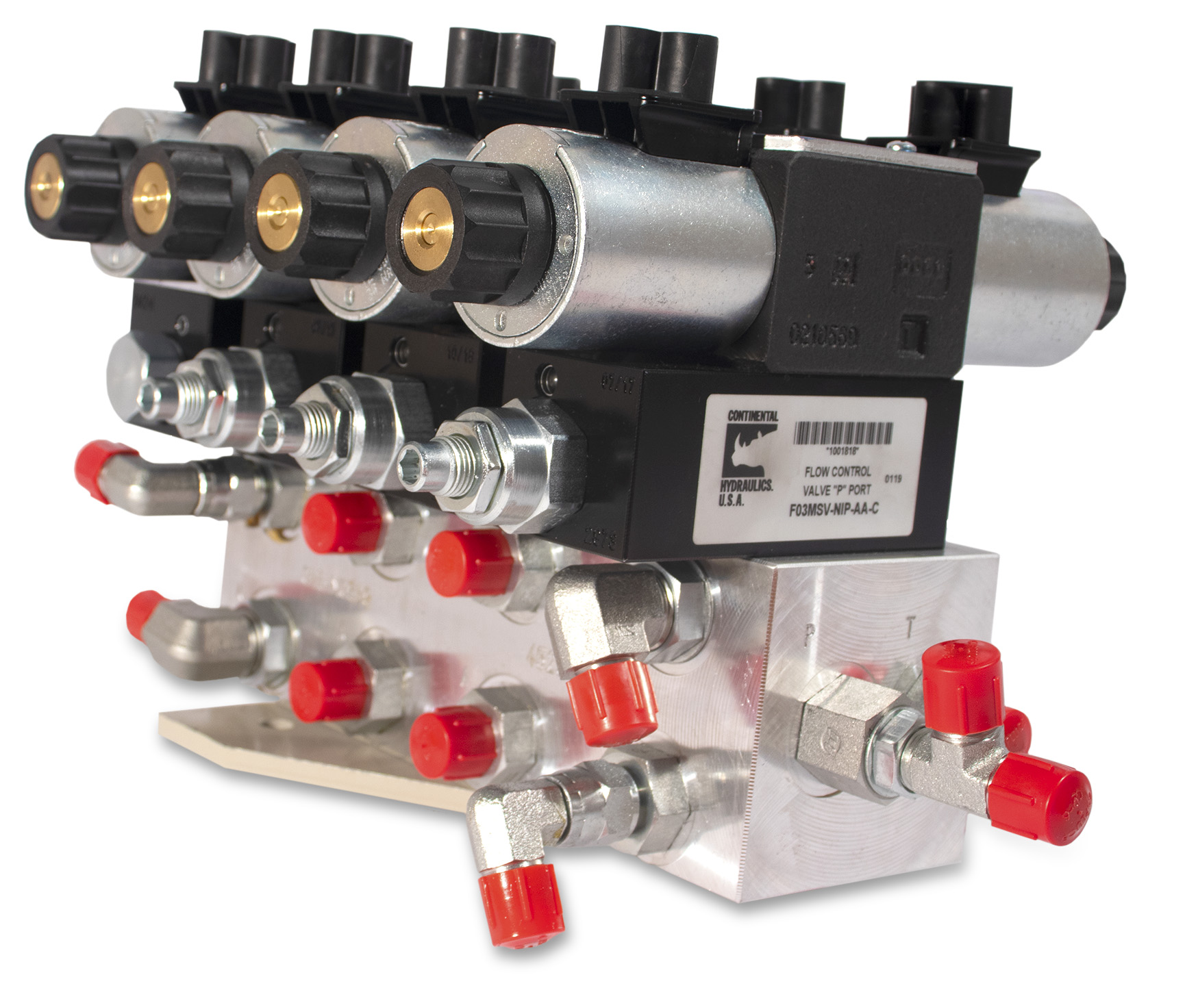 Manifold flow control valve product; white background